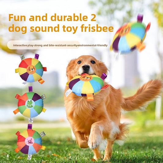 Interactive Dog Sound Toy 🐶🎶 – Colorful Chew-Resistant Plush Frisbee for Fetch, Training & Play